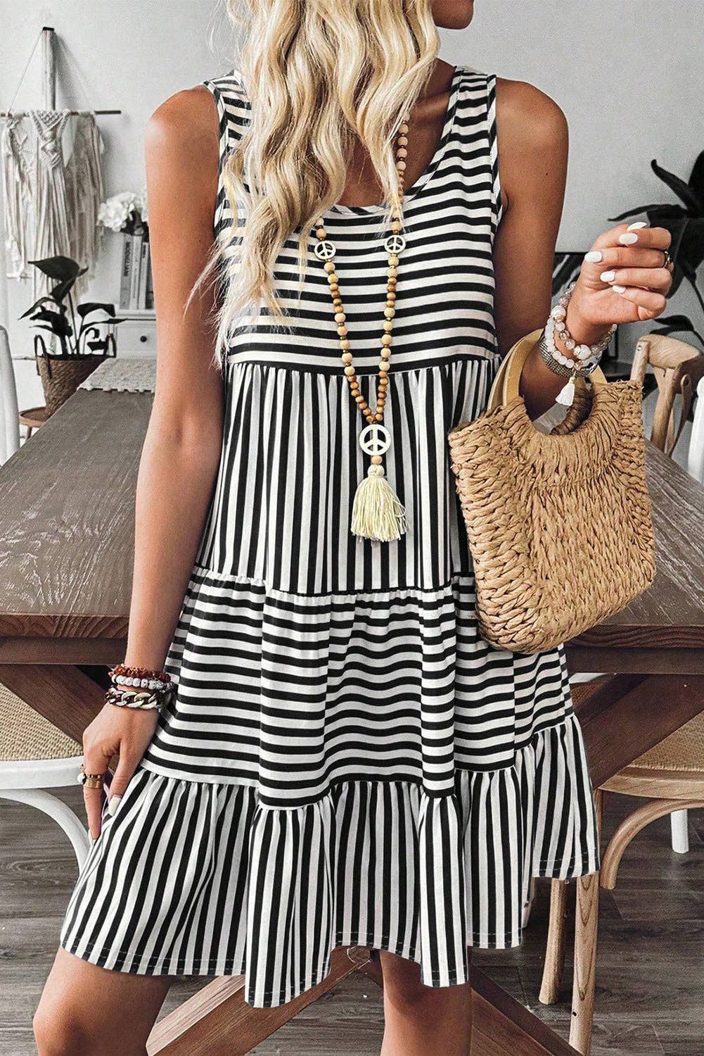 U Neck Sleeveless Loose Fit Mini Dress