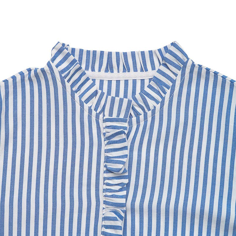 Lace Summer Vertical Stripe Shirt Dress: Blue