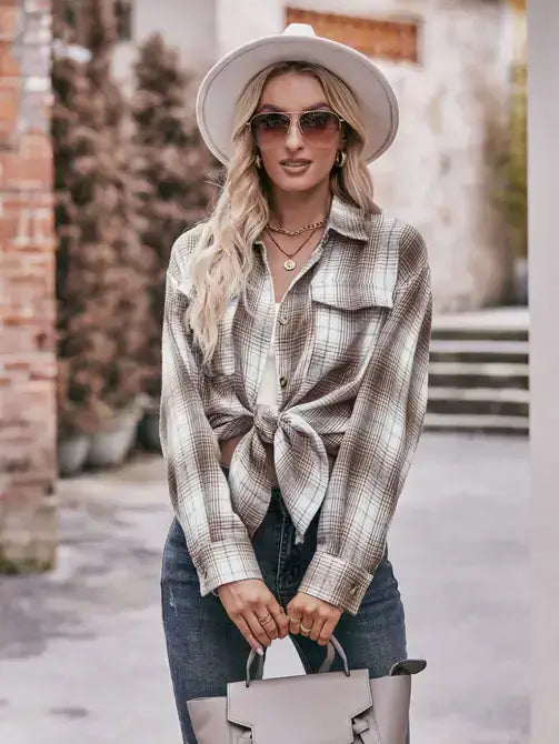 Plaid Shacket Women Oversized Button Down Shirt