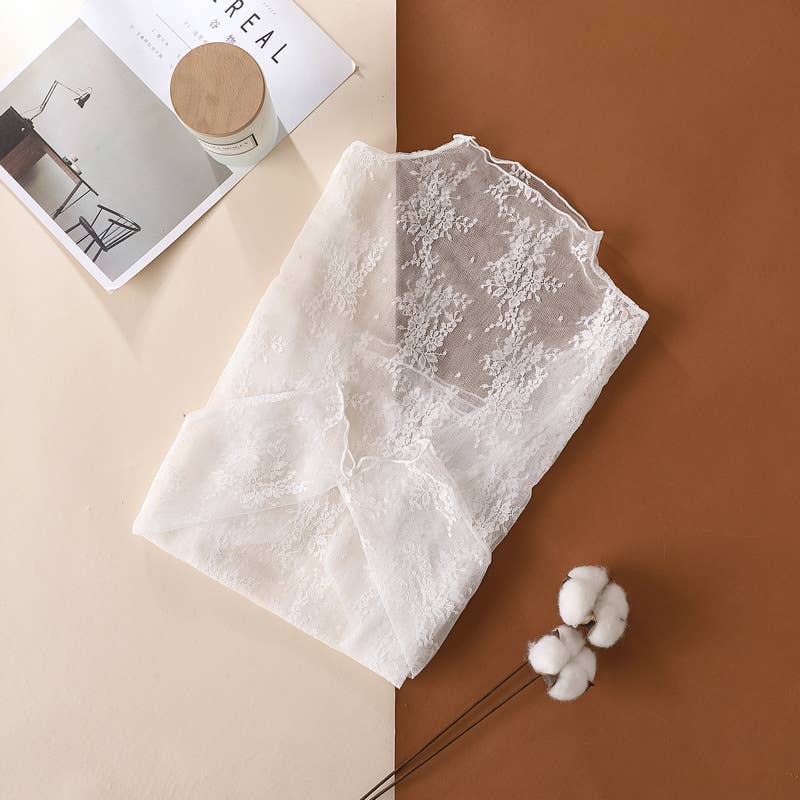 Floral Lace Sheer Mesh Layering see through Top: White