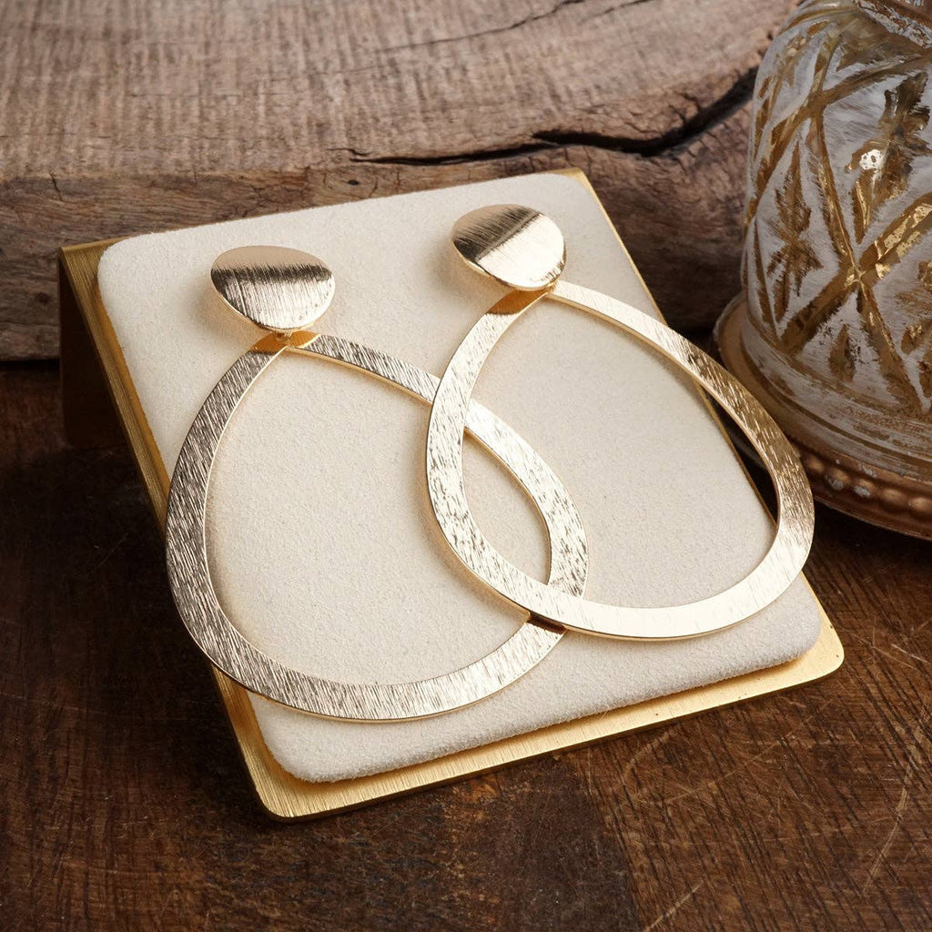 Teardrop Shape Statement Earrings – Gold Tone