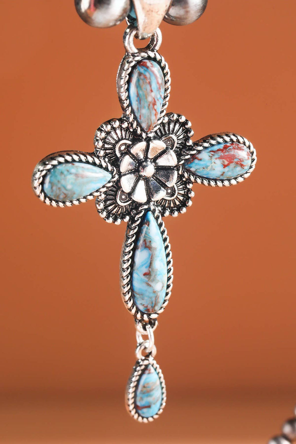 Western Navajo 3 layered Cross Pendant Necklace: SBTQ-TURQUOISE