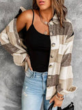 Buttoned Plaid Color Block Long Sleeve Jacket with Pockets