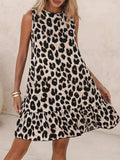 Sleeveless Leopard Print Slim Summer Vest Dress: Off white