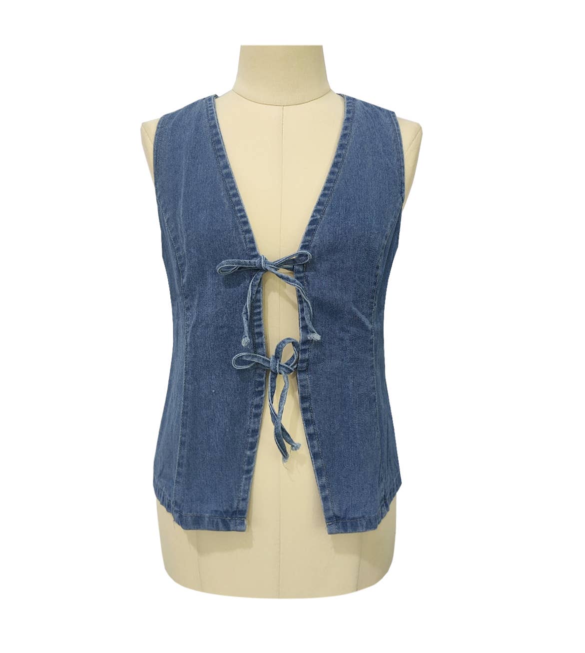 Basic Lace-Up Denim Vest: Blue
