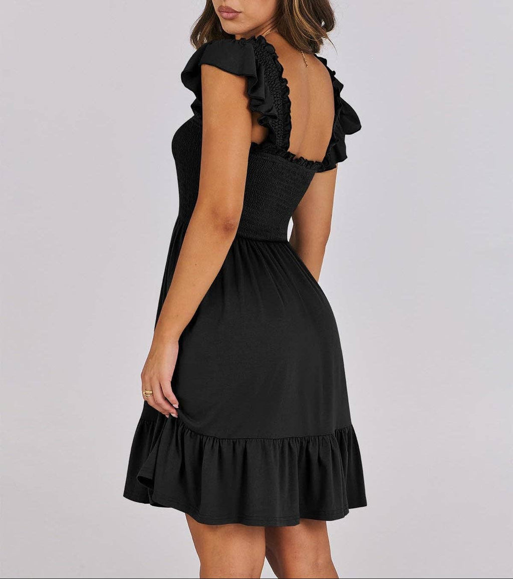 Smocked Square Neck Ruffle Sleeve Midi dress