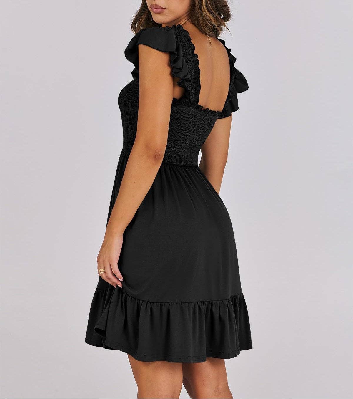 Smocked Square Neck Ruffle Sleeve Midi dress