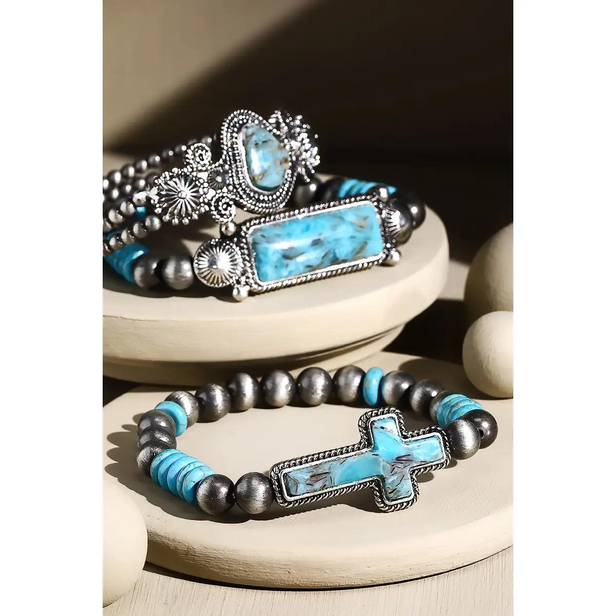 3 in 1 Stretch Bracelet with Stone Cross Charm