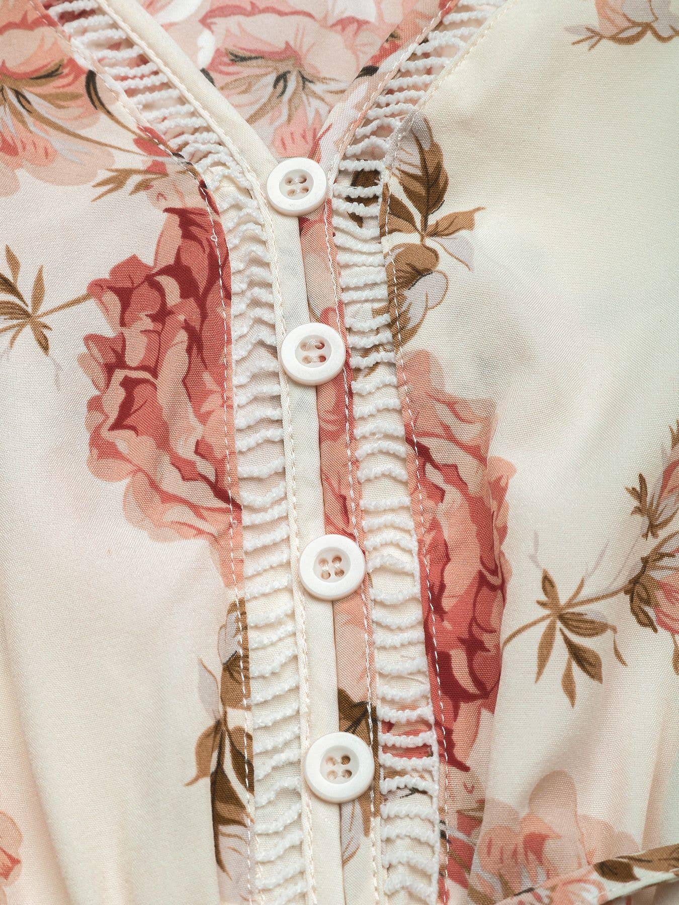 V-Neck Floral Print Sleeveless Dress: White