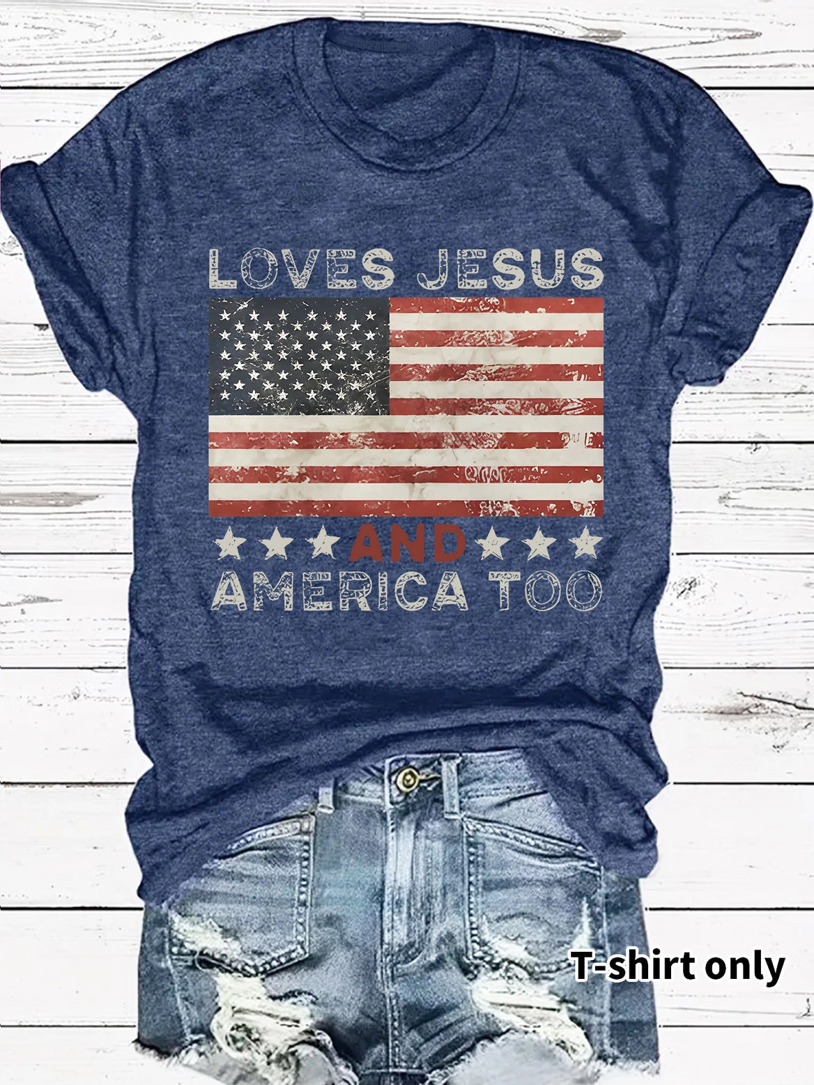 4th of July Retro USA Flag Graphic Tee Short Sleeve blue