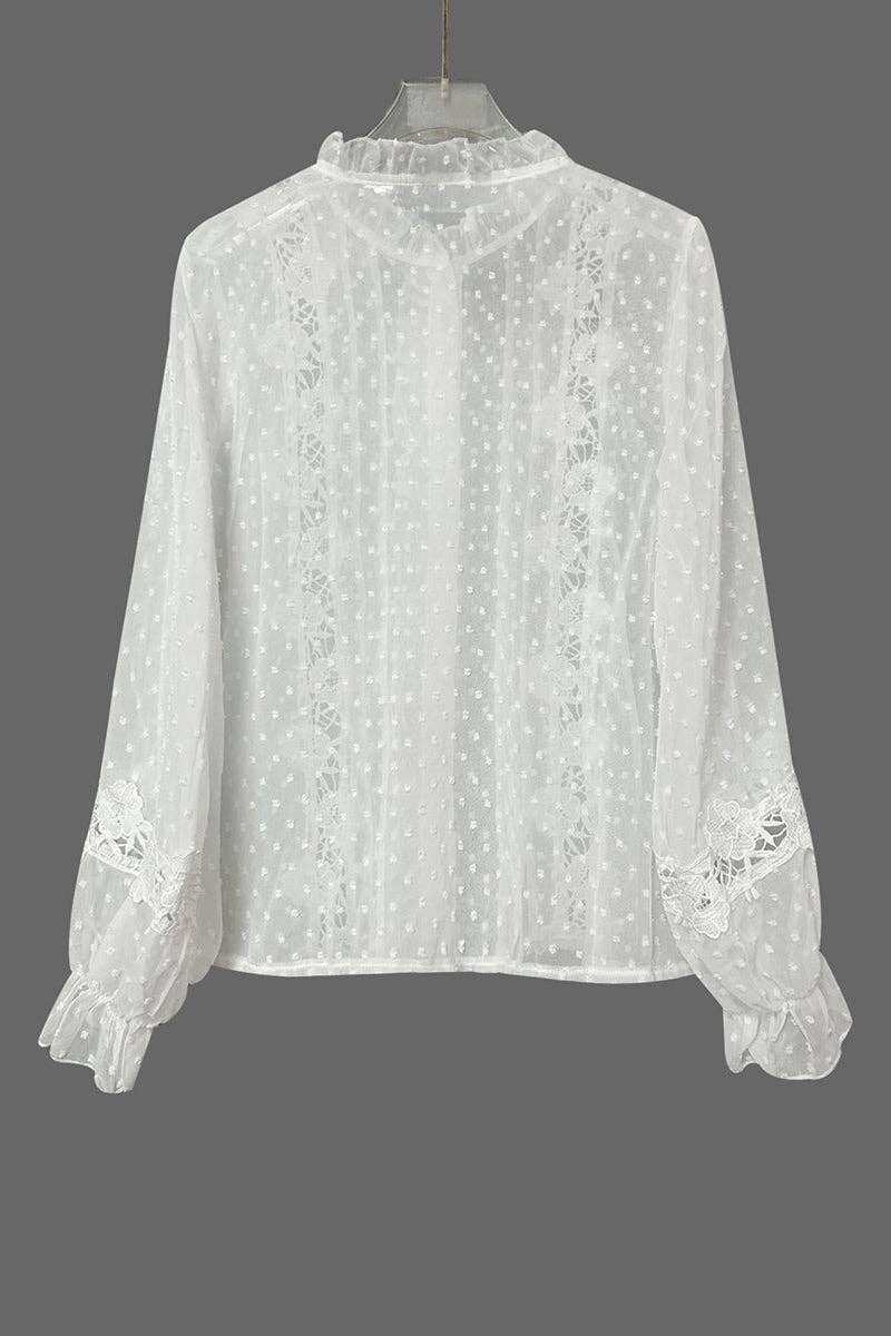 Elegant Lace Trim Blouse: WHITE