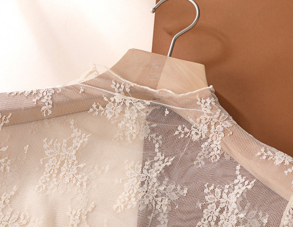Floral Lace Sheer Mesh Layering see through Top: Beige