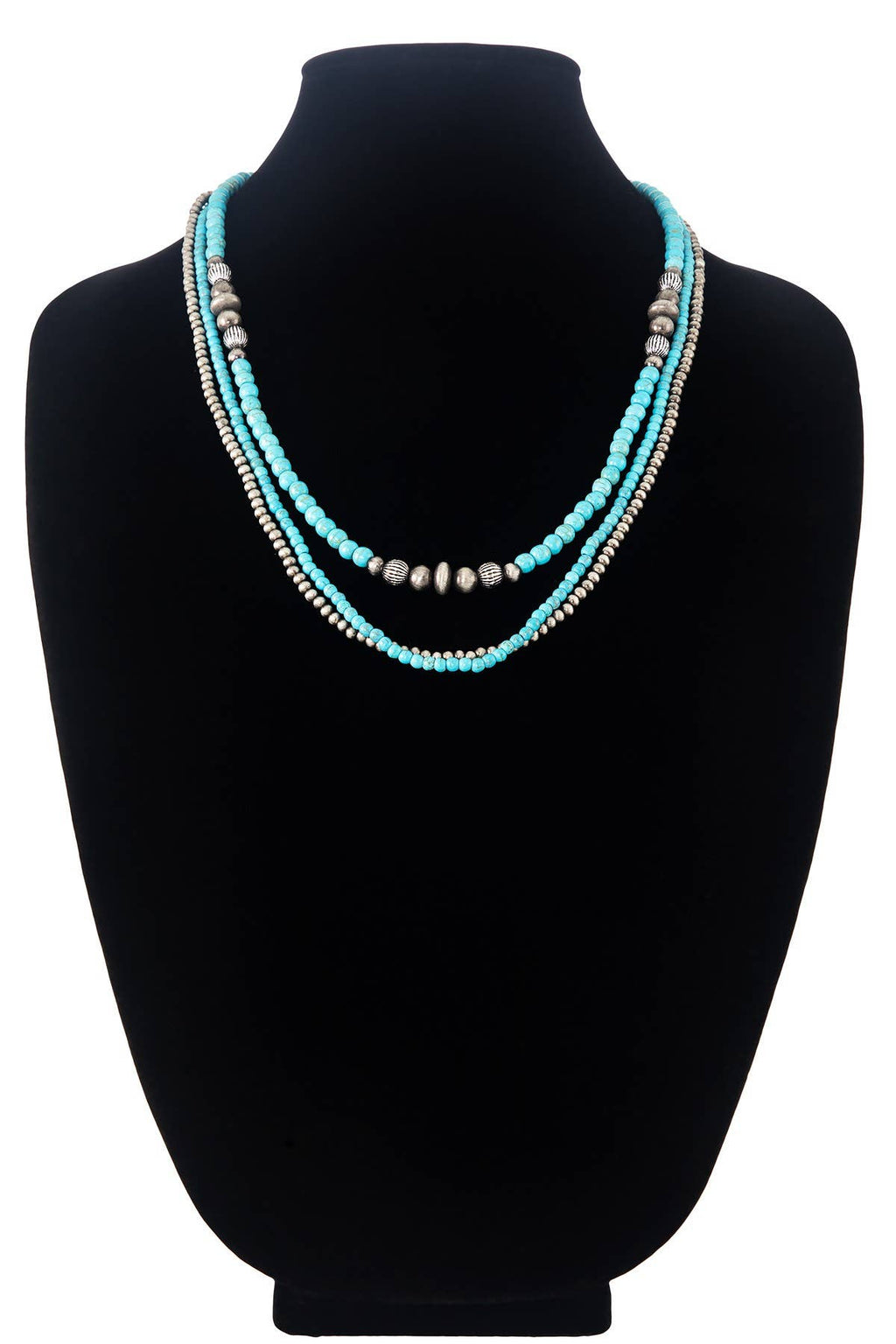3-Layered Western Multi-Bead Necklace: TURQUOISE(SBTQ)