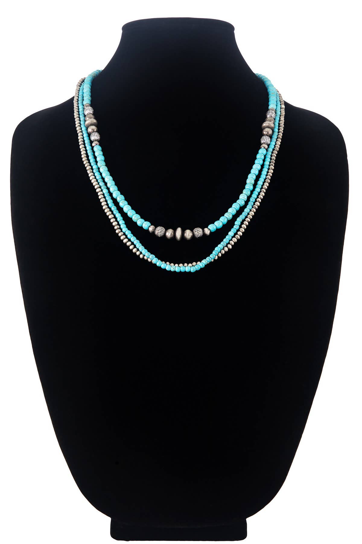 3-Layered Western Multi-Bead Necklace: TURQUOISE(SBTQ)