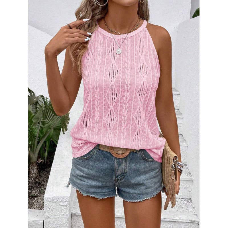 Skeleton Round Halter Neck Outer Vest: Pink