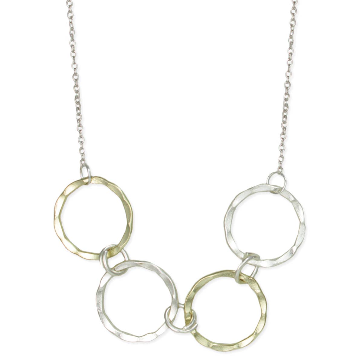 Silver Gold Hammered Circles Necklace