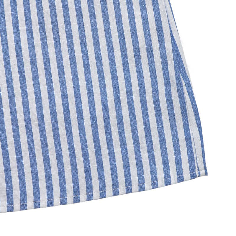 Lace Summer Vertical Stripe Shirt Dress: Blue