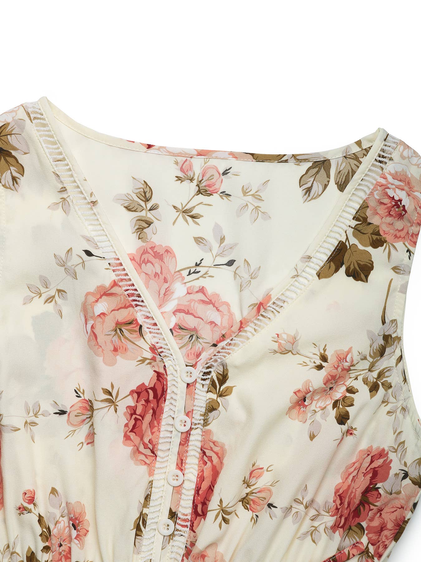 V-Neck Floral Print Sleeveless Dress: White