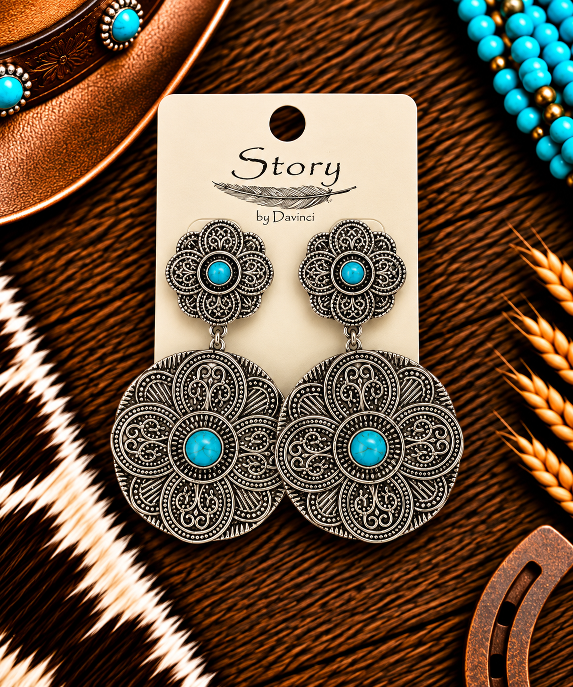 Large small conch earrings with turquoise accent