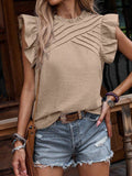 Ruffled Sleeve Pressed Pleated T-Shirt