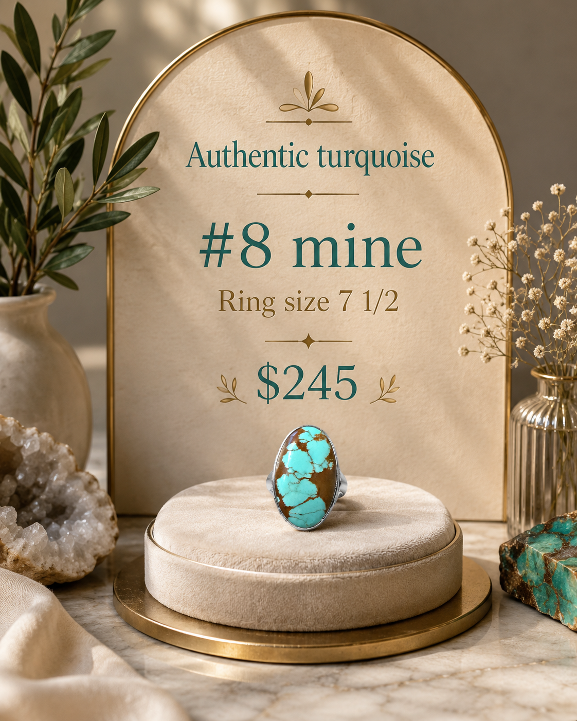 #8 Mine Authentic Turquoise size 7.5