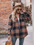 Plaid Shacket Women Oversized Button Down Shirt: Khaki / 100%Polyester