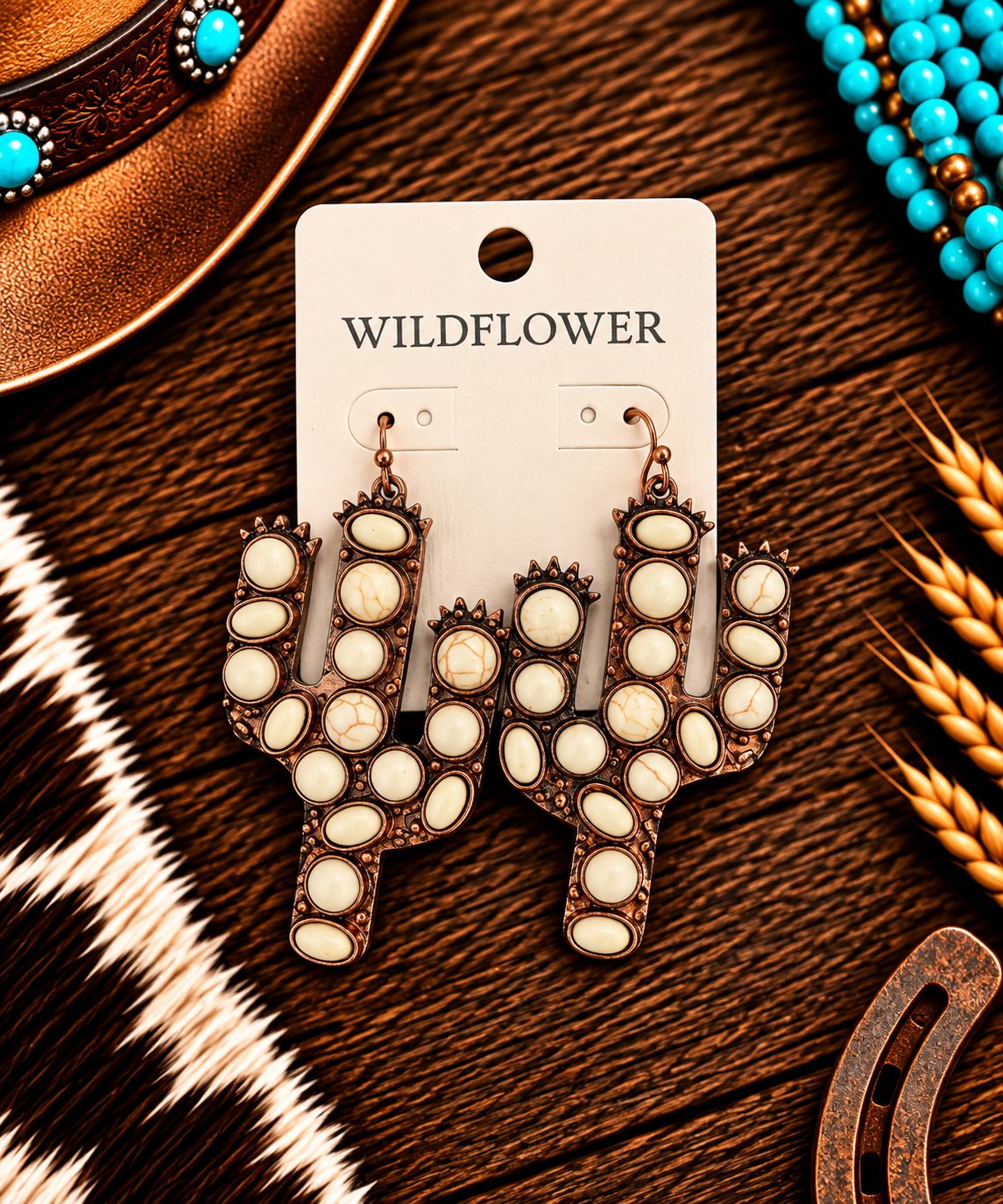 White stone cactus earrings