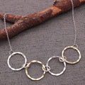 Silver Gold Hammered Circles Necklace