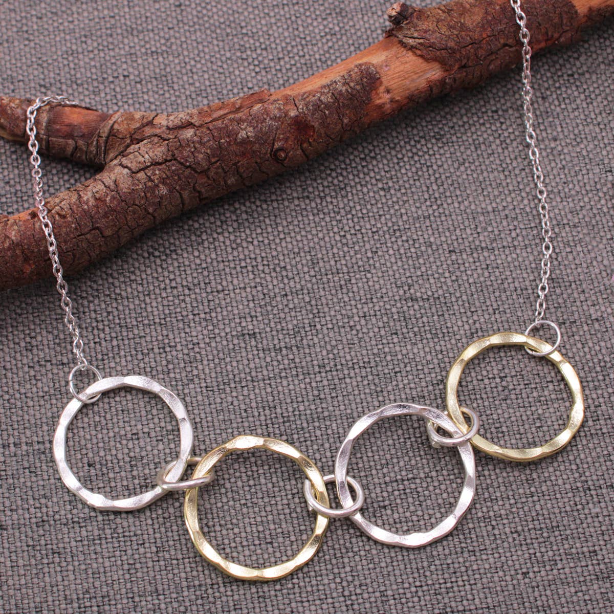 Silver Gold Hammered Circles Necklace