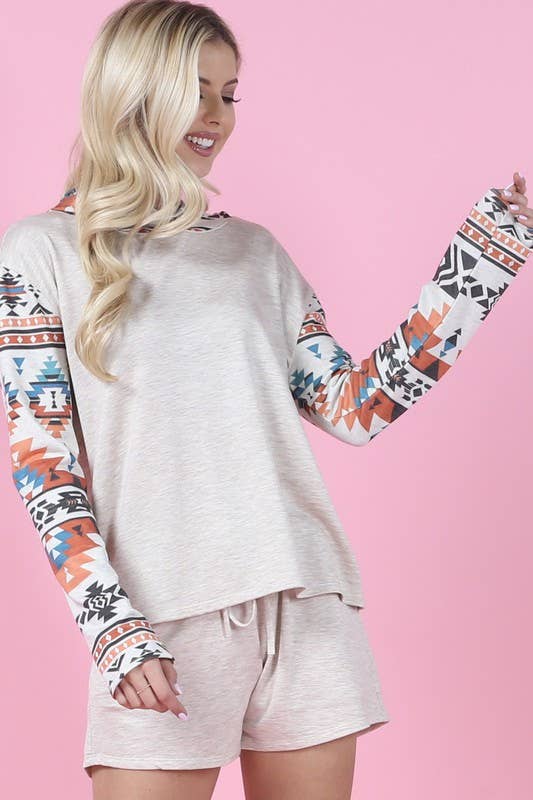TESSA AZTEC PRINT COLOR BLOCK LOUNGE SET