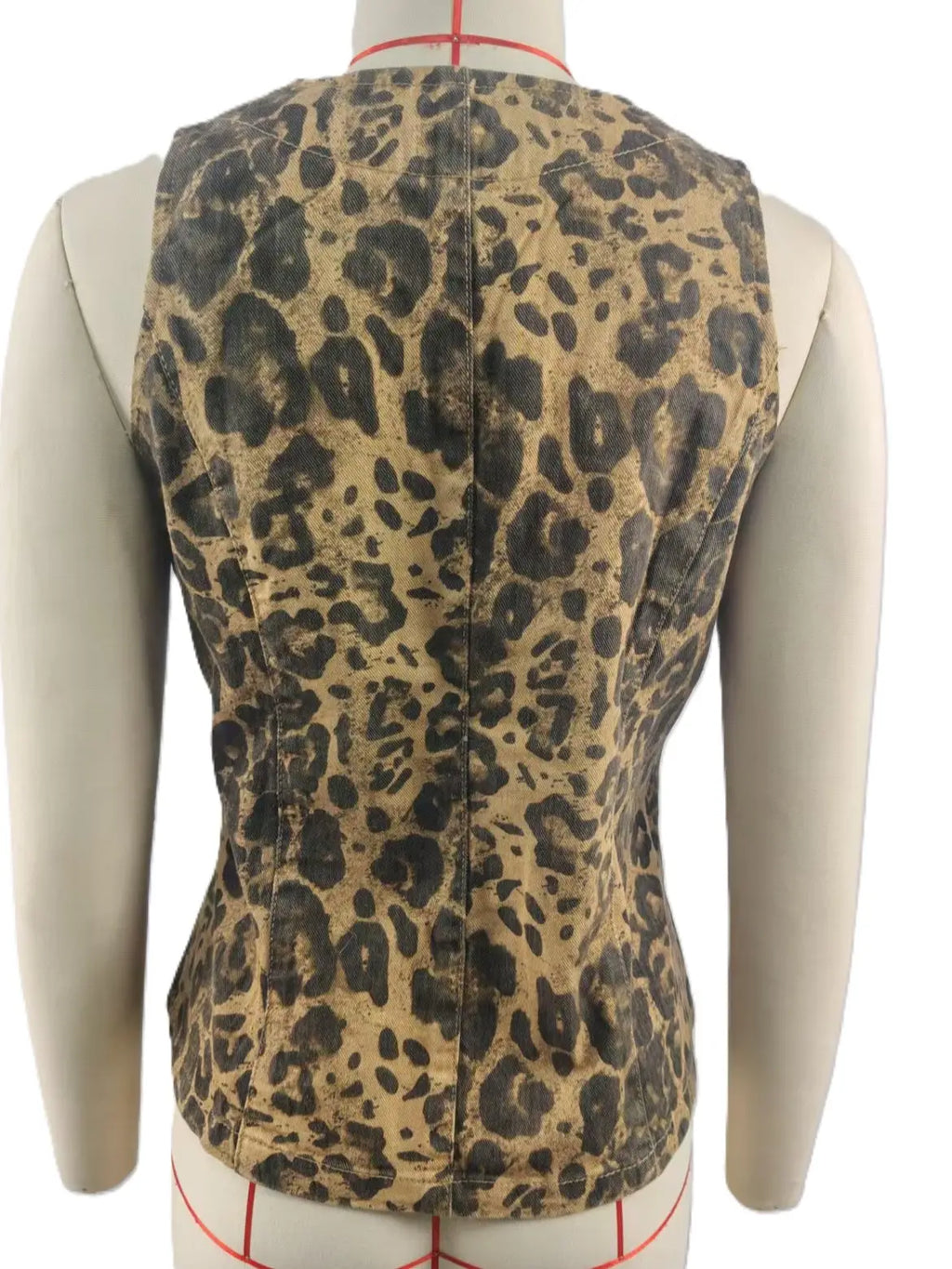 Basic Leopard Print Lace-Up Denim Vest