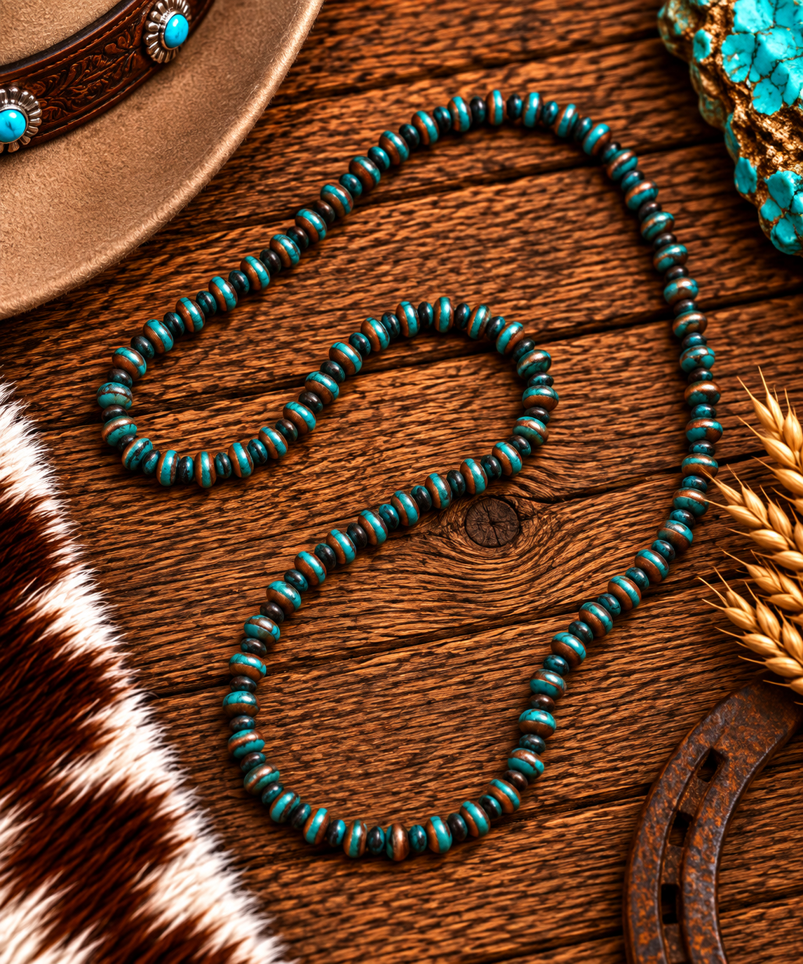 Cat eye turquoise & copper beads