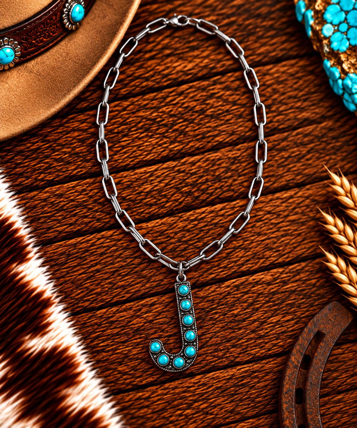 Chain with Turquoise "J"