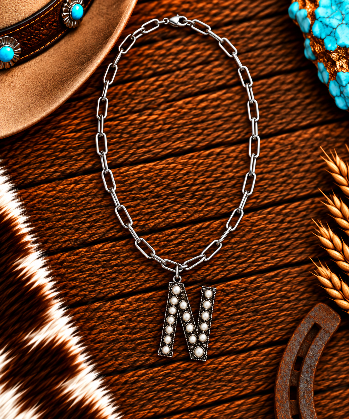 Chain with white stone "N"