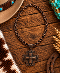 Copper chunky cross with thick chain
