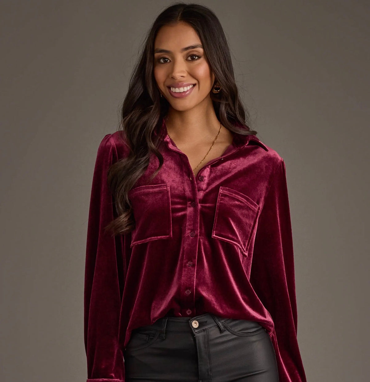 Maroon Velvet button up