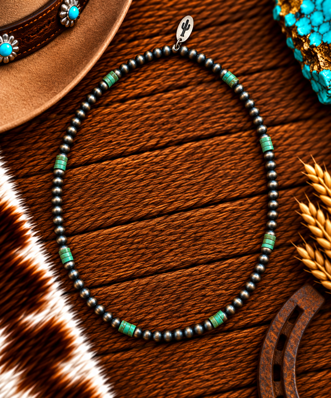 Navajo style bead work light green accent