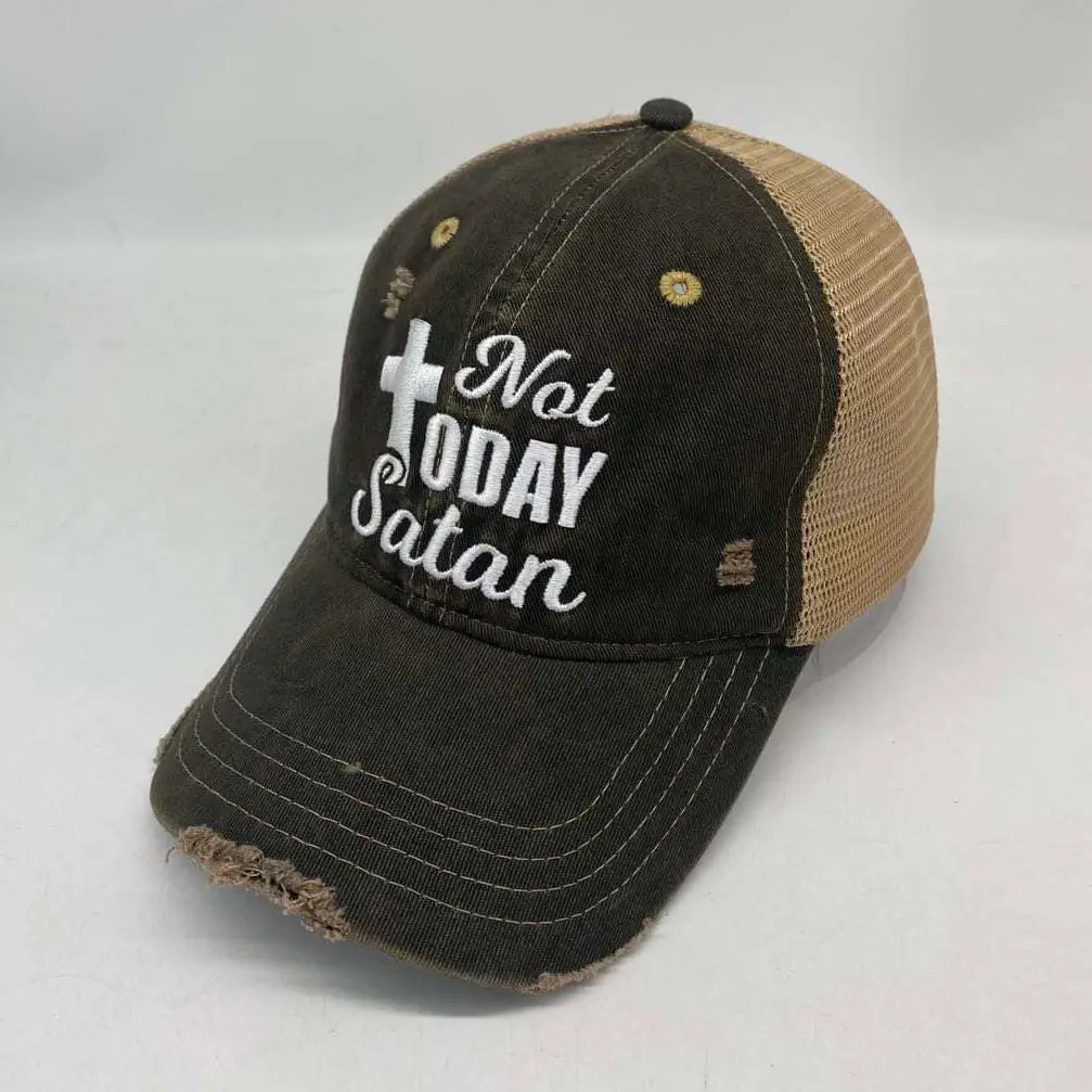 Not Today Satan Distressed Trucker Cap