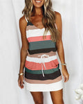 Pocket Color Blocking Striped Strap Dress