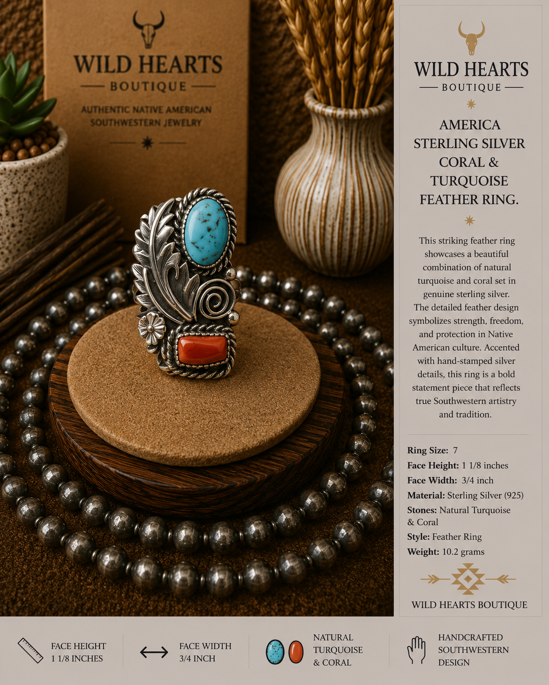 Turquoise & Coral detail ring