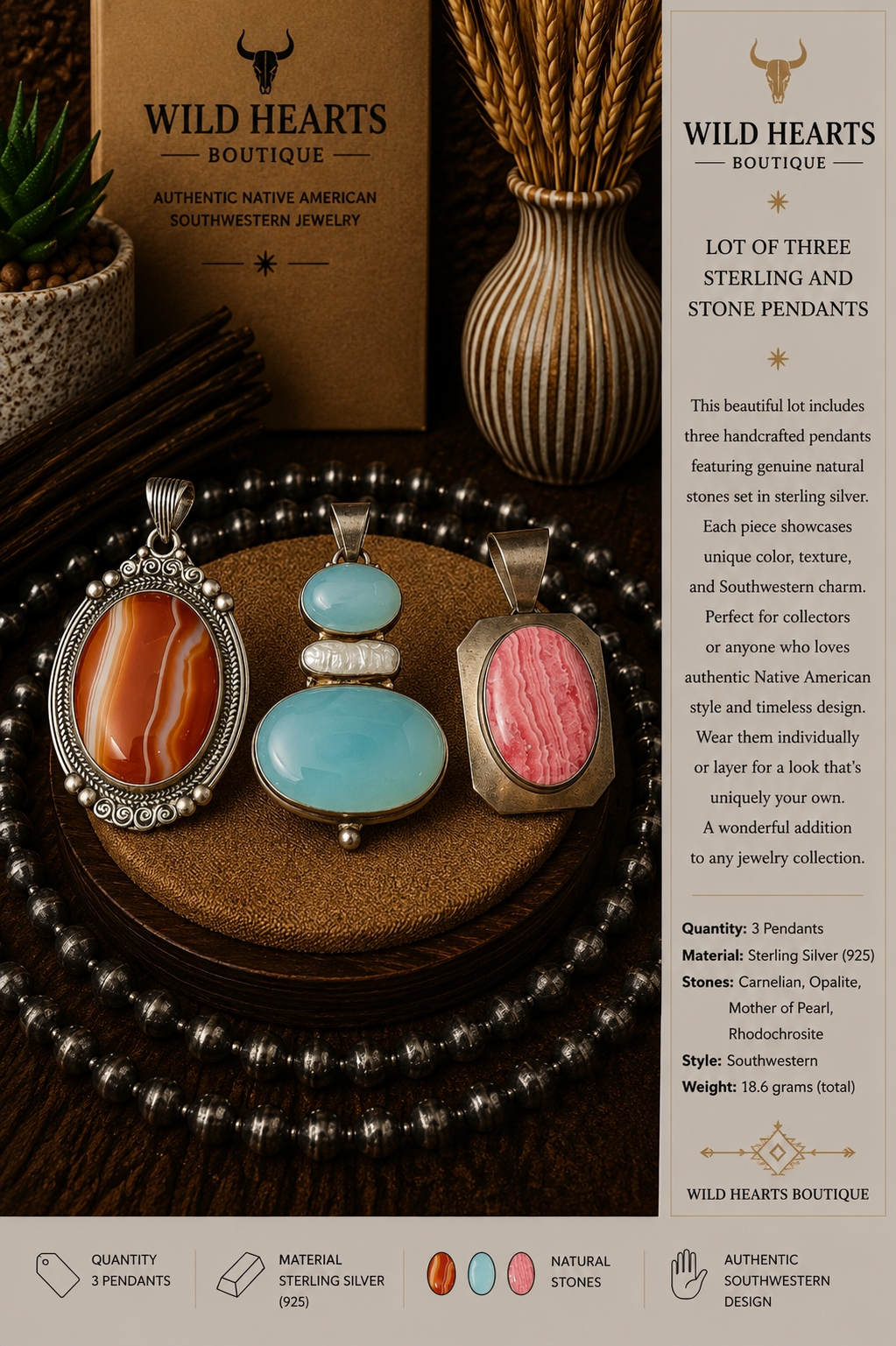 Sterling and three stone pendants