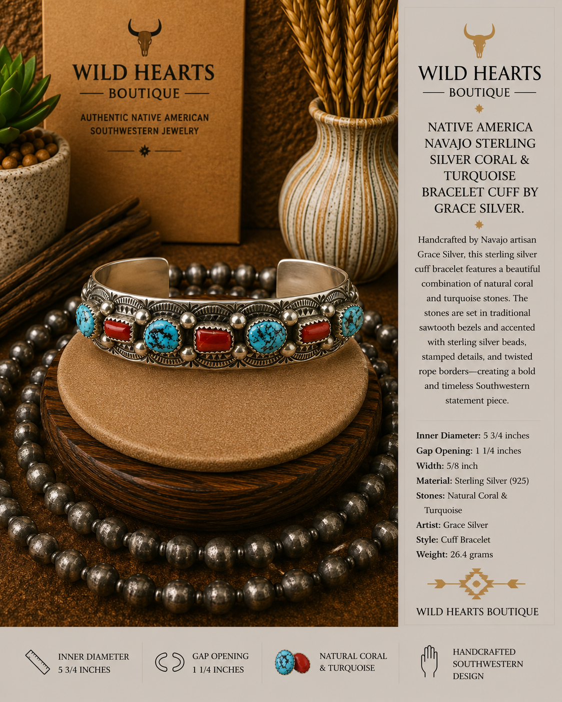 Beautiful Turquoise & Coral cuff bracelet
