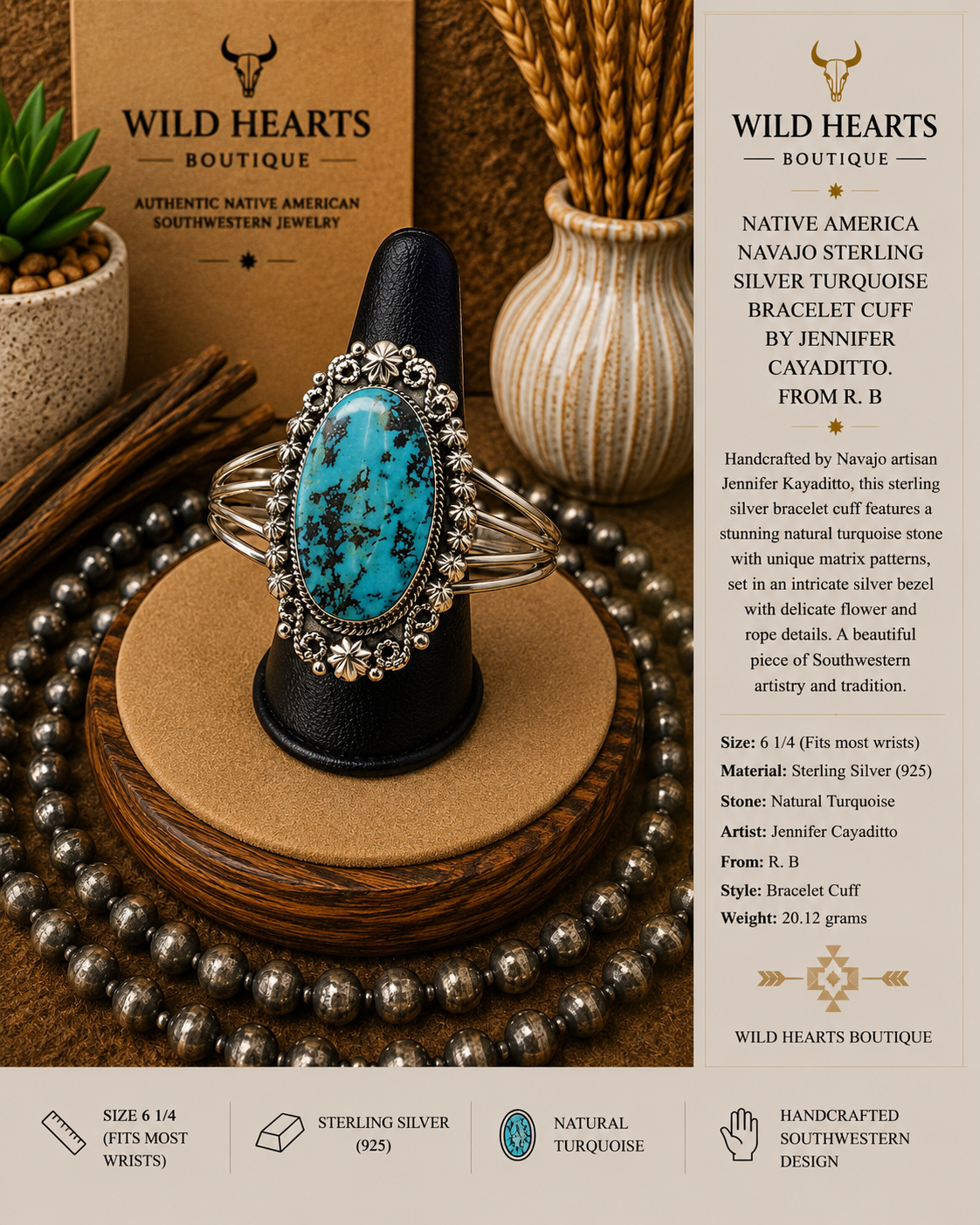 Turquoise cuff bracelet with Matrix design
