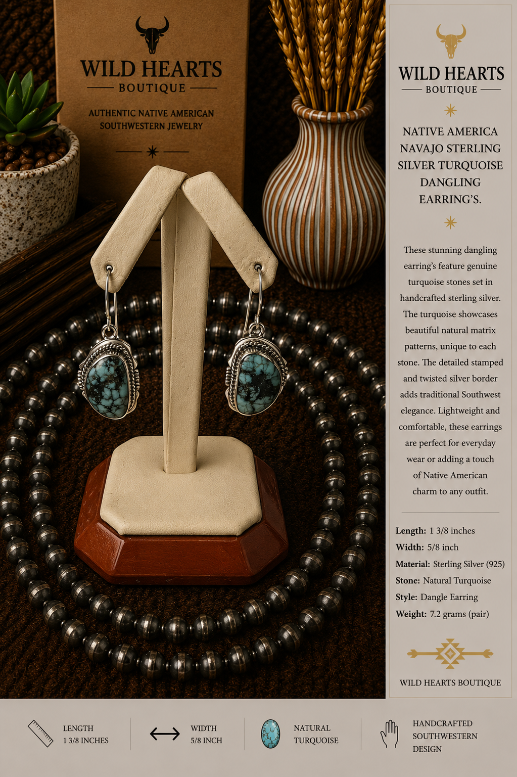Turquoise natural matrix dangle earrings