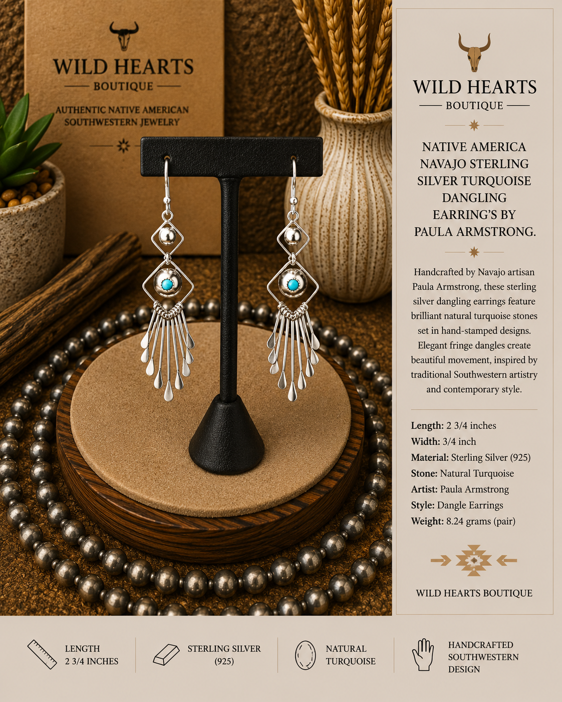 Turquoise fringe dangle earrings