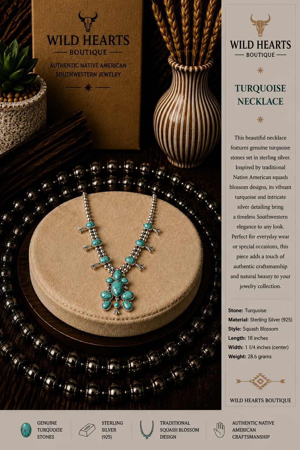 Turquoise squash blossom necklace