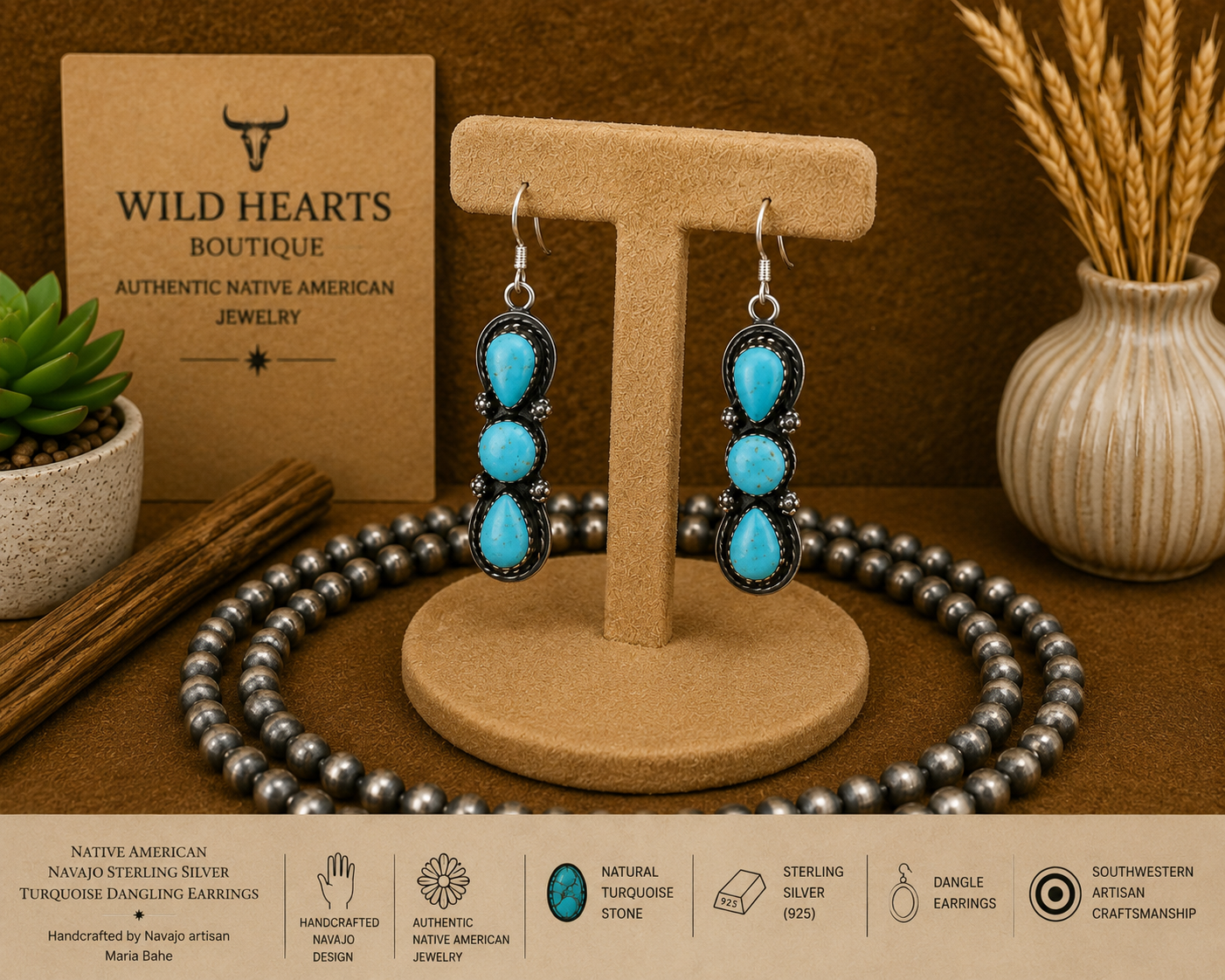 Turquoise three stone drop earrings