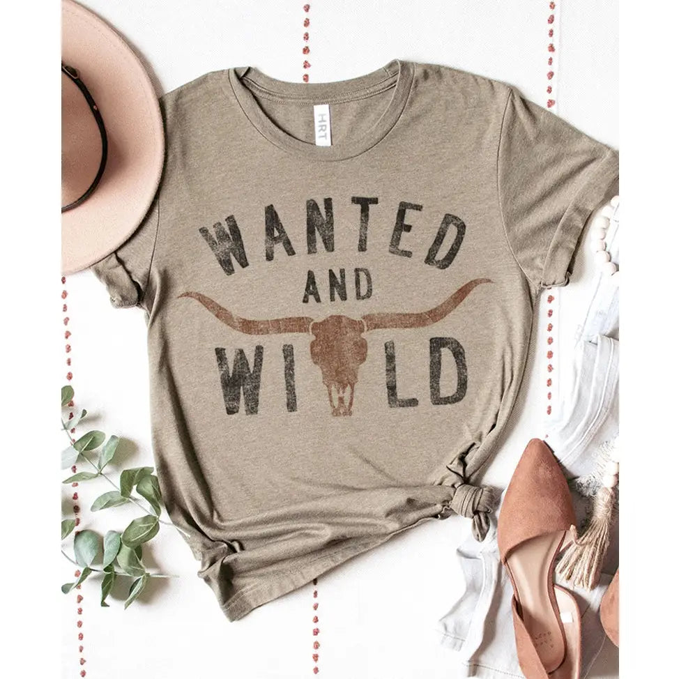 Wanted and Wild Bull Head Washed Graphic Tee