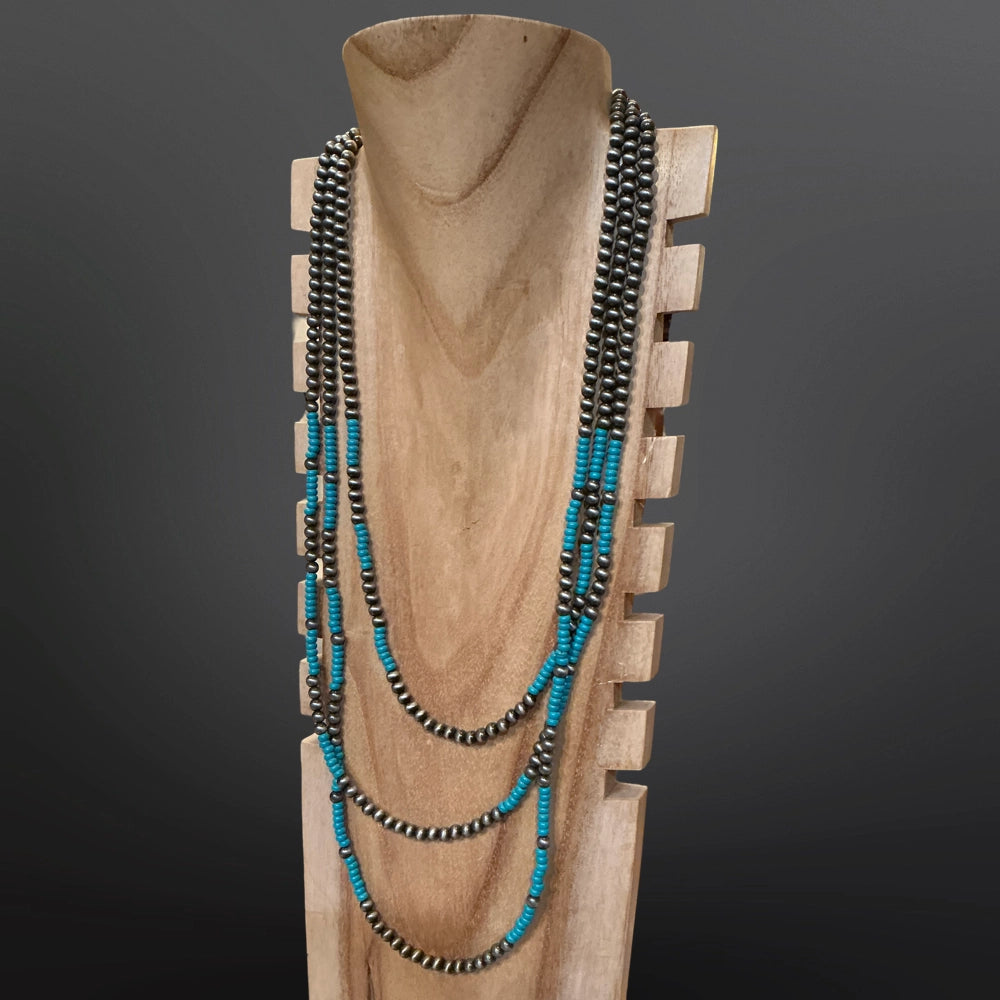Western Faux Silver “Navajo Pearls” Turquoise Necklace