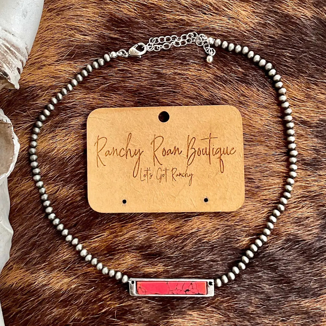 Western Stone Bar Pendant Choker Necklace